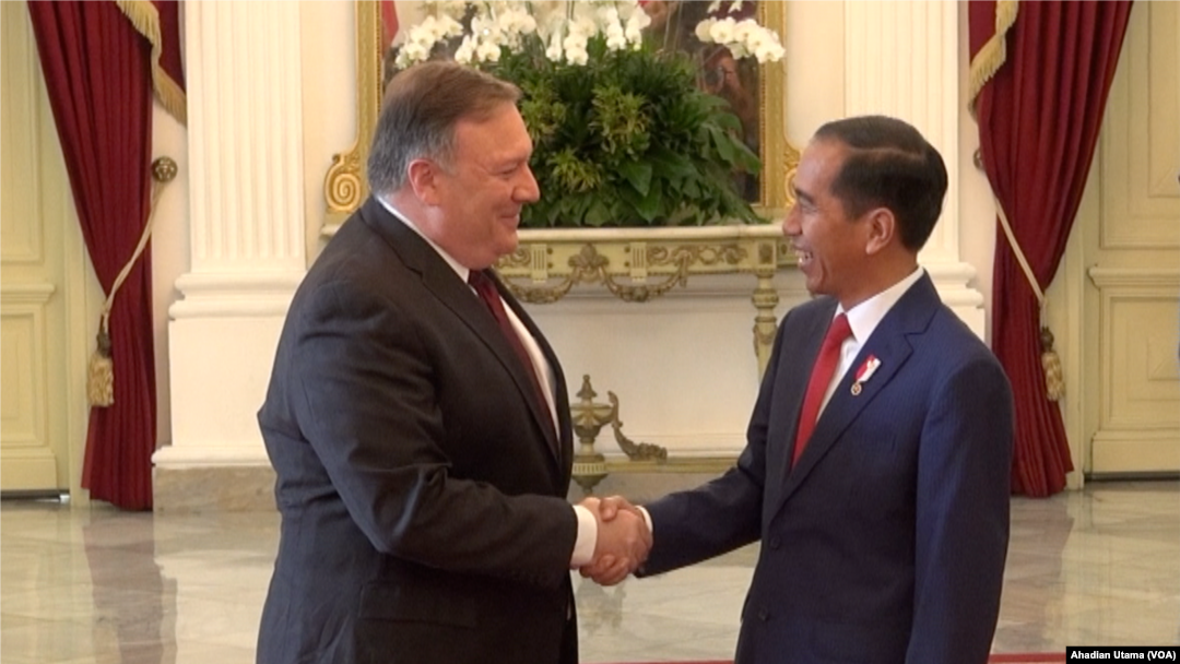 Presiden Jokowi Menerima Kunjungan Menlu AS Mike Pompeo di Istana Merdeka Jakarta, Minggu, 5 Agustus 2018.