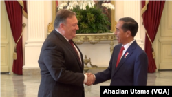 Presiden Jokowi Menerima Kunjungan Menlu AS Mike Pompeo di Istana Merdeka Jakarta, Minggu, 5 Agustus 2018.