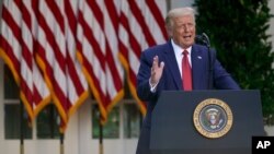 FILE - President Donald Trump speaks during a news conference in the Rose Garden of the White House, in Washington, July 14, 2020.