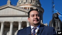 FILE - Oklahoma Indian Gaming Association Chairman Matt Morgan speaks during a news conference in Oklahoma City in 2019.