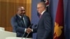 Australian Prime Minister Anthony Albanese, right, shakes hands with Papua New Guinea Prime Minister James Marape at a press conference in Sydney, Australia, Dec. 12, 2024. 