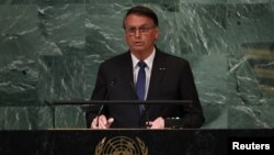 Brazilski predsednik Žair Bolsonaro govori na zasedanju Generalne skupštine UN u Njujorku.