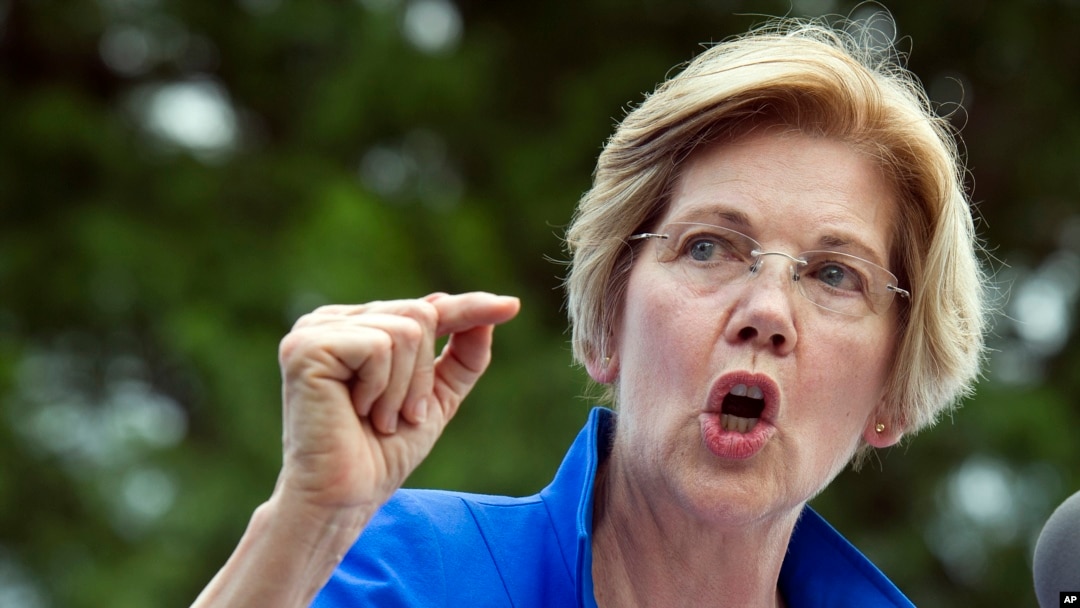 Sen. Elizabeth Warren, D-Mass., speaks in a park in Berryville, Va., where Congressional Democrats unveiled their new agenda, July 24, 2017. 