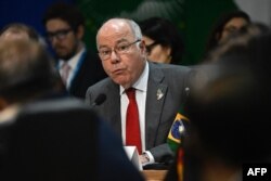 FILE - Brazil's Foreign Minister Mauro Vieira speaks during the G20 foreign ministers meeting in Rio de Janeiro, Brazil, on February 21, 2024.