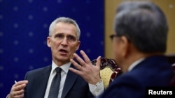 NATO Secretary General Jens Stoltenberg talks with South Korean Foreign Minister Park Jin during their meeting at the Foreign Ministry in Seoul, South Korea Jan. 29, 2023.