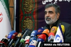 FILE - Behrouz Kamalvandi, spokesman for the Atomic Energy Organization of Iran speaks during news conference in Tehran, Sept. 7, 2019.