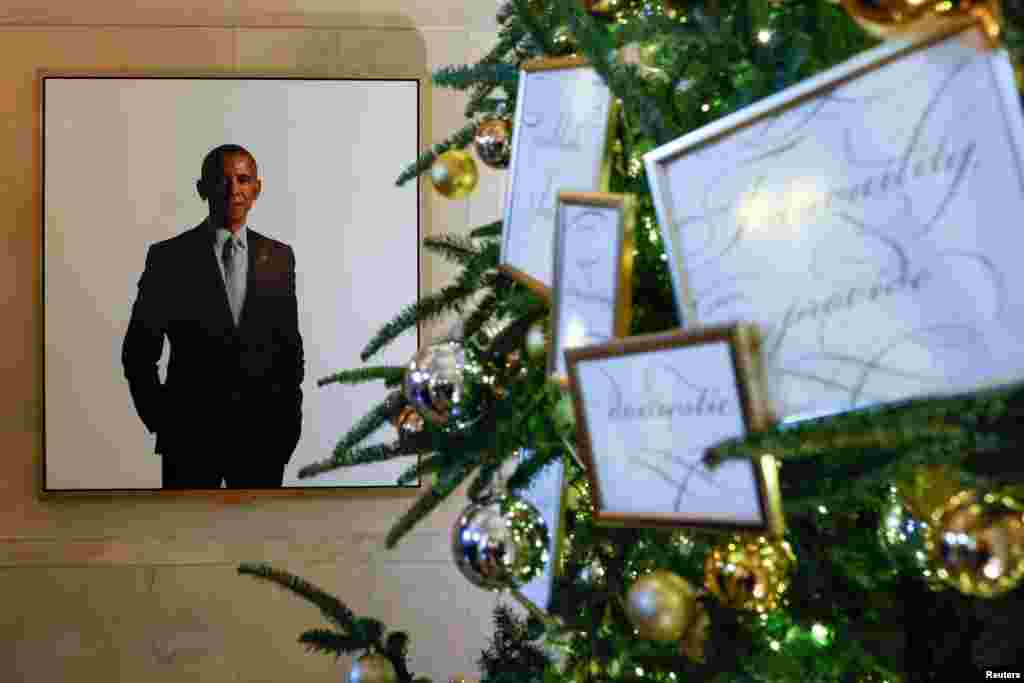 Christmas decorations on the theme "We the People" are unveiled at the White House