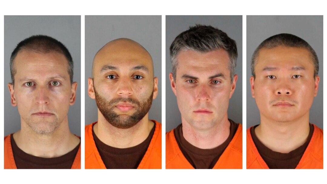 This combination of photos provided by the Hennepin County Sheriff's Office in Minnesota on June 3, 2020, shows Derek Chauvin, from left, J. Alexander Kueng, Thomas Lane and Tou Thao.