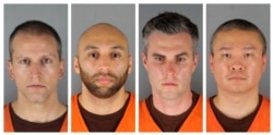 This combination of photos provided by the Hennepin County Sheriff's Office in Minnesota on June 3, 2020, shows Derek Chauvin, from left, J. Alexander Kueng, Thomas Lane and Tou Thao.