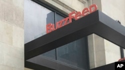 The BuzzFeed sign tops the digital publication's offices in New York, Jan. 19, 2019 photo.