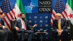 Serokê Amerîkayê Donald Trump û Serokê Demkî yê Sûrîyê Ehmed El-Şeri li Hilcivîna NATOyê ya li Enqereyê