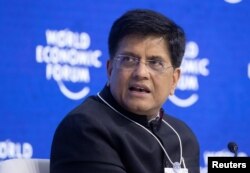 FILE — India's Commerce Minister Piyush Goyal takes part in a panel discussion at the World Economic Forum 2022 in Davos, Swizerland.