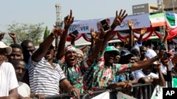 Supporters of Atiku Abubakar, presidential candidate of the People's Democratic Party, Nigeria's opposition party, attend an election campaign ahead of 2023 presidential elections, in Abuja, Nigeria, Dec. 10, 2022.