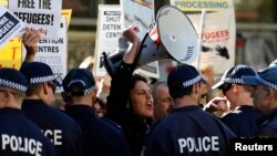 Sebuah demonstrasi mendukung para pencari suaka berlangsung di Sydney (22/7).