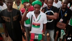 FILE - In this May 28, 2017, file photo, members of the Biafran separatist movement gather during an event in Umuahia, Nigeria. 