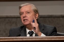 FILE - Senate Judiciary Committee Chairman Lindsey Graham, R-S.C., speaks on Capitol Hill in Washington, Sept. 30, 2020.