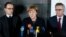German Chancellor Angela Merkel, Justice Minister Heiko Maas (left) and Interior Minister Thomas de Maiziere during a statement after visiting the Bundeskriminalamt Federal Crime Office Police in Berlin, Germany, Dec. 22, 2016.