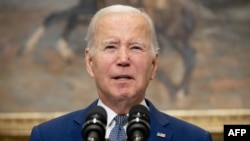 FILE - US President Joe Biden delivers remarks on the bipartisan bill to fund the government, in the Roosevelt Room of the White House in Washington, DC, on October 1, 2023.