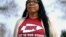 Rhonda LeValdo poses on Feb. 6, 2024, in Lawrence, Kansas. The Kansas City Chiefs, her hometown team and the focus of her protest, are playing in the Super Bowl this weekend. Levaldo is renewing her call for the team to change its name and ditch its logo.
