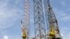 An oil rig for oil exploration is at the Port of Takoradi, Ghana.