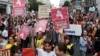 People protest, demanding more affordable housing and better living conditions, in Madrid, Spain, Oct. 13, 2024.