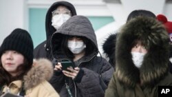 Chinese tourists wearing protective face masks walk in downtown St.Petersburg, Russia, Friday, Jan. 24, 2020. More than a thousand tourists from China visit Moscow and St. Petersburg daily. 