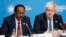 Britain's Foreign Secretary Boris Johnson listens during a National Security session as President of Somalia Mohamed Abdullahi Mohamed, left, speaks at the 2017 Somalia Conference in London, May 11, 2017. 