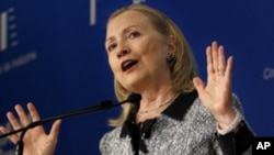 Secretary of State Hillary Rodham Clinton speaks at the National Confederation of Industries in Brasilia, Brazil, Monday April 16, 2012. 