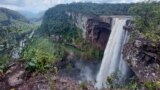 View of Kaieteur, the world's largest single drop waterfall, located in the Potaro-Siparuni region of Guyana, on April 12, 2023. The falls are part of Essequibo, an oil-rich disputed area that is administered by Guyana but that Venezuelans claimed as theirs in a referendum.