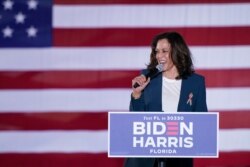 FILE - Democratic vice presidential candidate Sen. Kamala Harris, D-Calif., speaks to supporters at a campaign event in Orlando, Fla., Oct. 19, 2020. (AP)