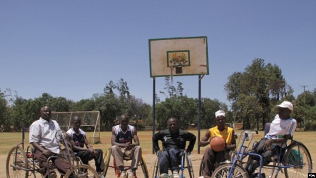Members of the Rift Valley Wheelchair Basketball group in Eldoret, Kenya, on March 19, 2012. These athletes with disabilities participate together in income-generating activities, community service projects, and sporting events. (Jill Craig/VOA)