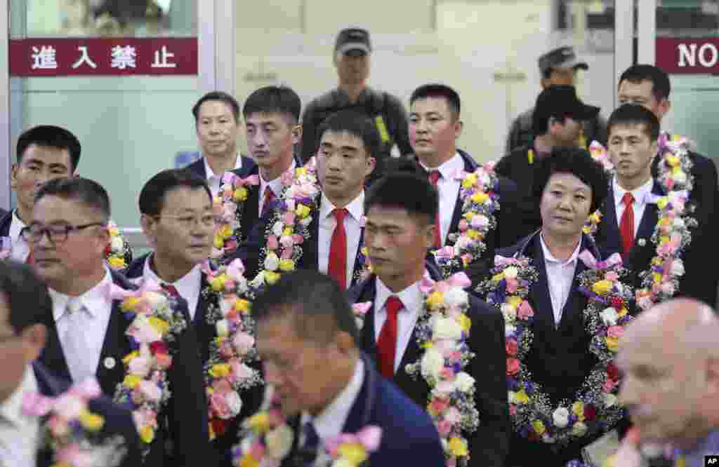 ITF 북한 태권도시범단이 23일 김포국제공항을 통해 한국에 입국했다.