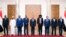 Leaders of Ethiopia, South Sudan, Chad, Eritrea, Central African Republic and Libya attending a summit about the Sudan conflict, pose for a group picture at the Presidential Palace in Cairo, Egypt, Thursday, July 13, 2023. Egypt.