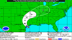 Trayecto pronosticado de la tormenta tropical Bill.