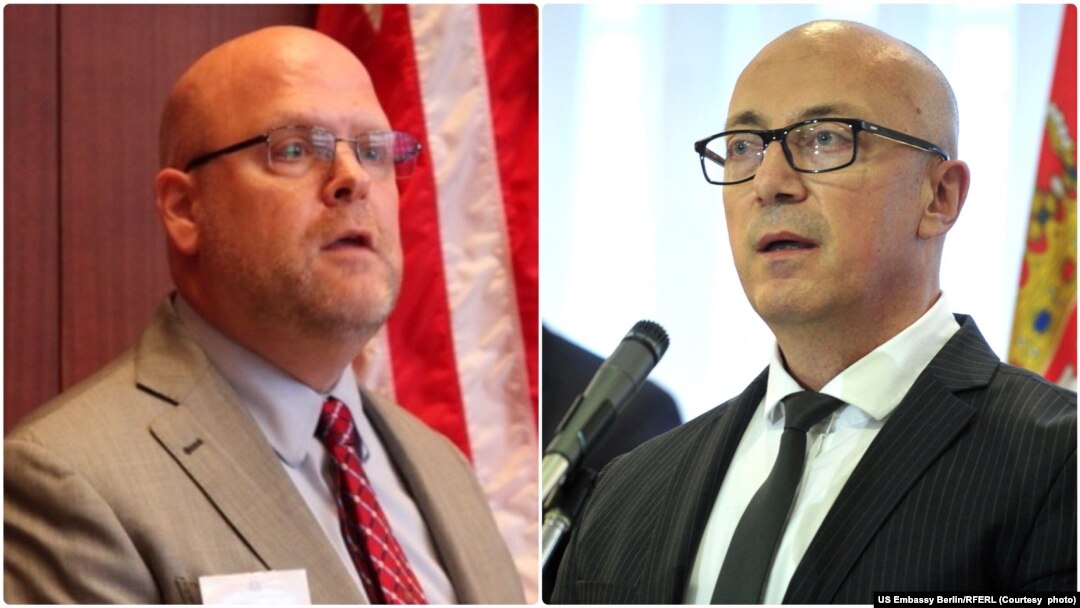 Američki ambasador na Kosovu Džefri Hovenije i predsednik Srpske liste Goran Rakić (Foto: US Embassy Berlin/RFERL)