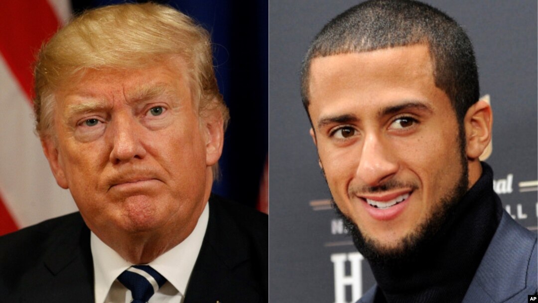 From left, President Donald Trump, former San Francisco 49er player Colin Kapernick.