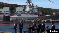U.S. President Joe Biden, Australian Prime Minister Anthony Albanese and British Prime Minister Rishi Sunak deliver remarks on the AUKUS partnership, after a trilateral meeting, at Naval Base Point Loma in San Diego, California, March 13, 2023. 