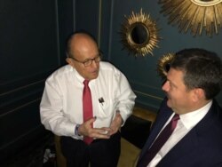 FILE - Ukrainian lawmaker Andriy Derkach, right, attends a meeting with U.S. President Donald Trump's personal lawyer Rudolph Giuliani in Kyiv, in this undated picture obtained from social media. (Courtesy of Andriy Derkach)