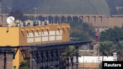 FILE - A general view of the U.S. Embassy compound in the fortified Green Zone in Baghdad, Iraq, Jan. 7, 2020.