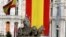 Spanish flags are displayed at Madrid's Town Hall, June 18, 2014.