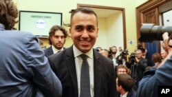 Leader of the 5-Star Movement, Luigi Di Maio, smiles as he meets the media in Rome, Sept. 3, 2019. 