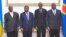 (G ti D) Ba présidents Yoweri Museveni ya Ouganda, Joao Lourenço ya Angola, Paul Kagame ya Rwanda mpe Felix Tshisekedi ya RDC, na bokutani na Luanda, Angola, 12 juillet 2019. (Présidence ya RDC)