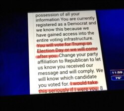 Photo by: STRF/STAR MAX/IPx 2020 10/22/20 Threatening emails have been received by Democratic voters insiting they vote for Donald Trump, alledgedly from 'The Proud Boys'. The U.S governmment has now concluded that Iran and Russia had obtained voter…
