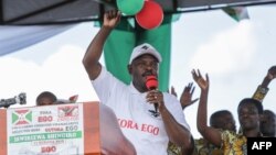 FILE - Burundi's President Pierre Nkurunziza speaks at the start of a campaign for a May 17 referendum on constitutional change. It could enable the president to retain power for another 16 years.