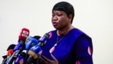 FILE - International Criminal Court prosecutor Fatou Bensouda talks to reporters in Khartoum, Sudan, Oct. 20, 2020, at the conclusion of a five-day visit to the country. 