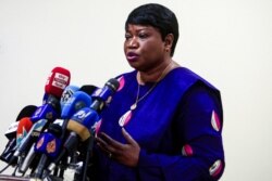 FILE - The International Criminal Court's prosecutor Fatou Bensouda gives a press conference in Sudan's capital Khartoum on October 20, 2020, at the conclusion of her five-day visit to the country.