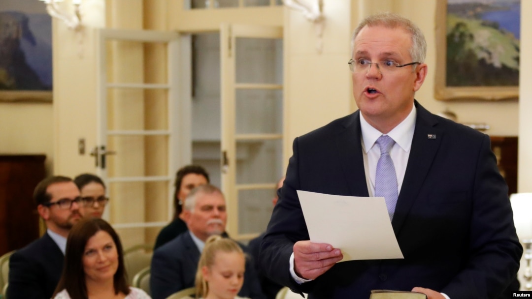 Tư liệu:Tân Thủ Tướng Úc Scott Morrison tại lễ tuyên thệ nhậm chức ngày 24/8/2018 tại Canberra, Australia.