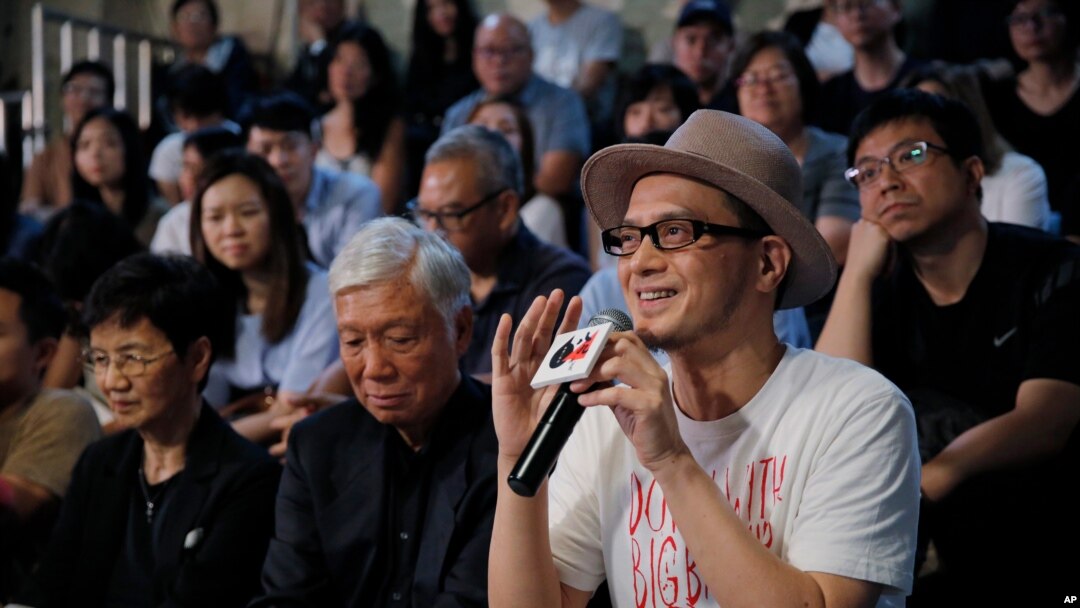 File - June 1, 2019, photo, Hong Kong singer Anthony Wong shares his view on the military crackdown on Tiananmen Square in Hong Kong.