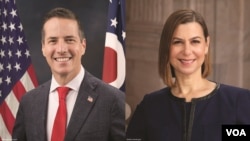 合成图片：共和党参议员伯尼·莫雷诺(左)与民主党参议员埃莉萨·斯洛特金