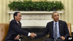 美国总统奥巴马在白宫会晤印尼总统佐科·维多多。（2015年10月26日）